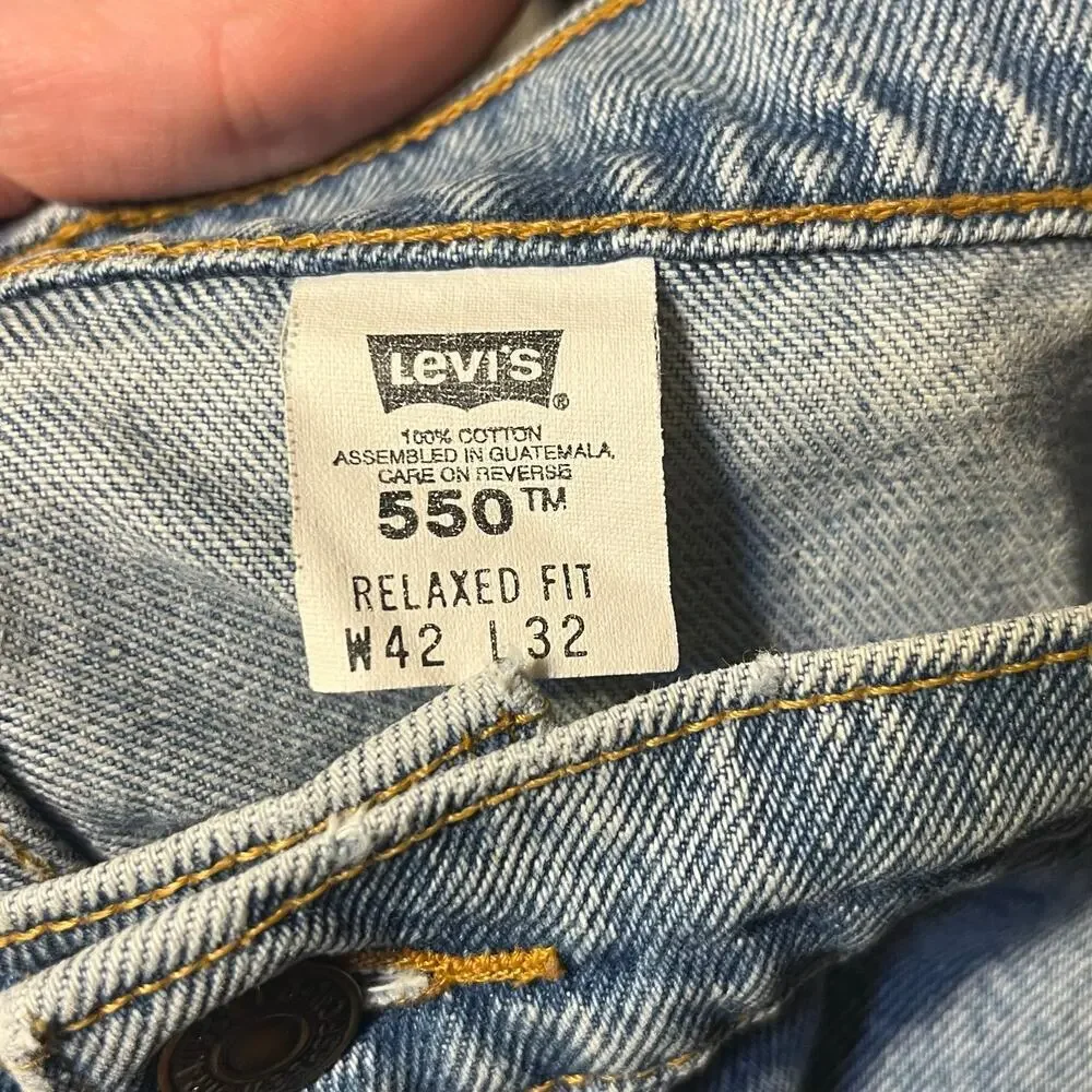 VTG 90s Levis 550 Jeans 42x32 Relaxed Fit Tapered Leg Blue Baggy Grunge USA 1997
